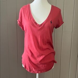 Ralph Lauren Women's Coral V-Neck Tee - Medium